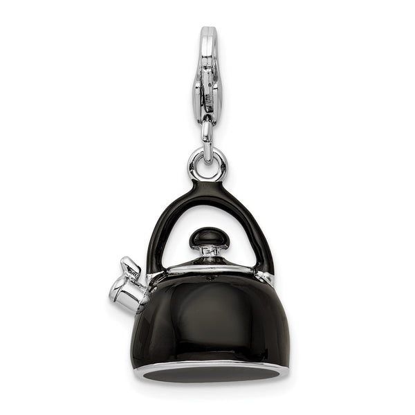 Sterling Silver 37X14MM Black Tea Kettle Charm