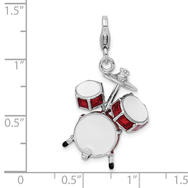 Sterling Silver 43X20MM Drum Set Charm