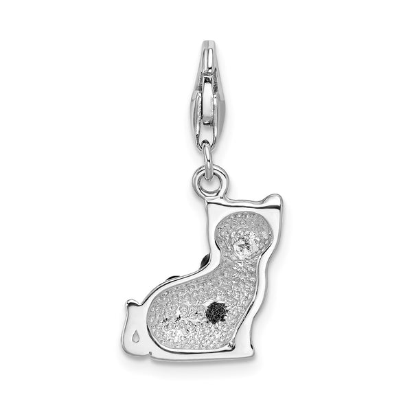 Sterling Silver and Crystal 34X13MM Cat Charm