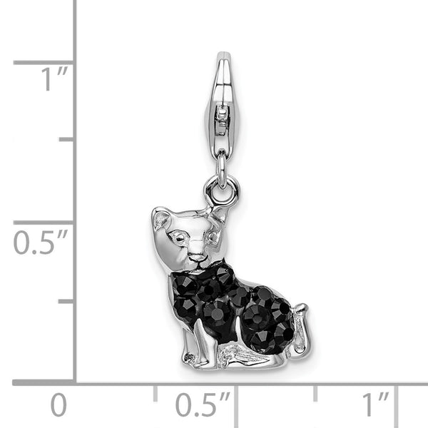 Sterling Silver and Crystal 34X13MM Cat Charm