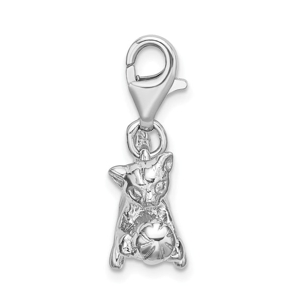 SS RH 3-D Polished Kitten & Ball w/Lobster Clasp Charm