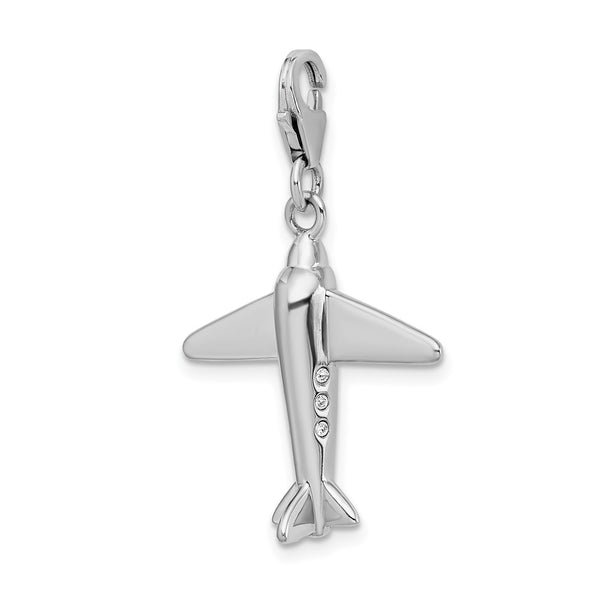 SS RH 3-D Swarovski Crystals Airplane w/Lobster Clasp Charm