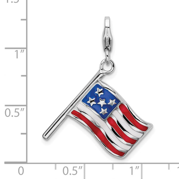 Sterling Silver 41X16MM Three Dimensional Enamel Reversible Lobster Clasp American Flag Charm