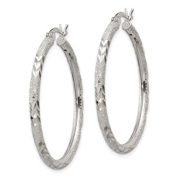 Sterling Silver 35X2.5MM Diamond-cut Hoop Earrings