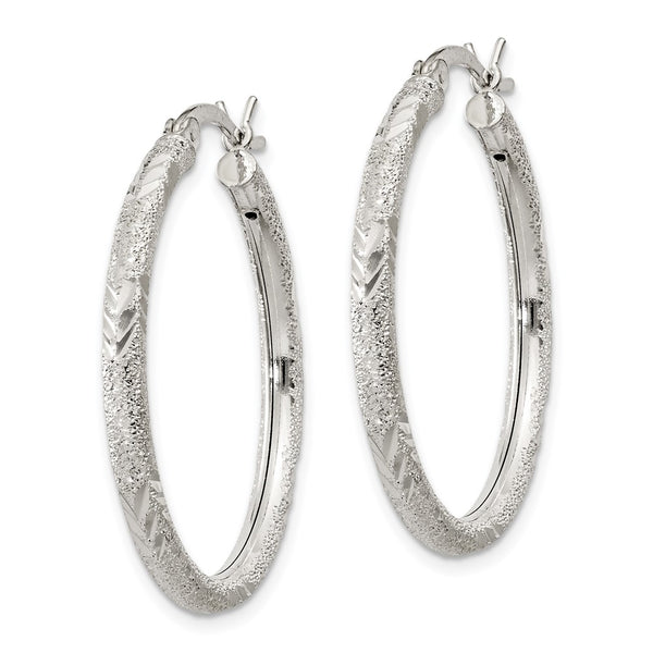 Sterling Silver 29X32MM Diamond-cut Hoop Earrings