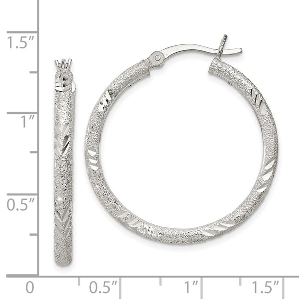 Sterling Silver 29X32MM Diamond-cut Hoop Earrings