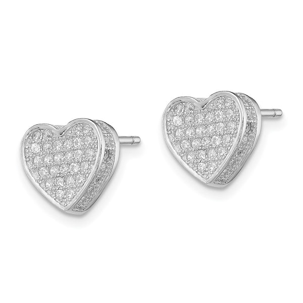 Sterling Silver Cubic Zirconia 9MM Heart Stud Earrings