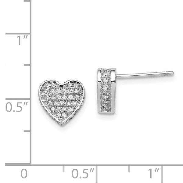 Sterling Silver Cubic Zirconia 9MM Heart Stud Earrings