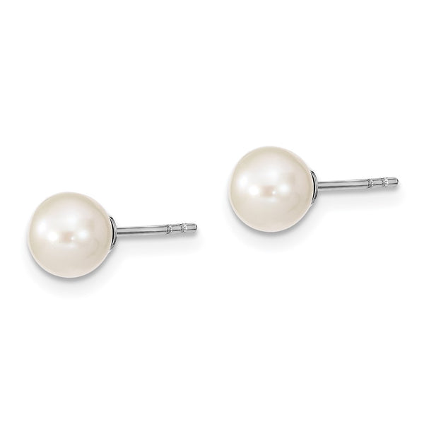 Sterling Silver 6X7MM Pearl Stud Earrings