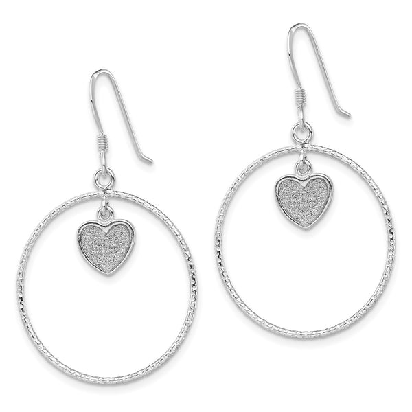 Sterling Silver 40MM Diamond-cut Glitter Heart Earrings