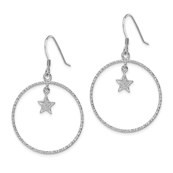 Sterling Silver Glitter Star in Circle Dangle Earrings