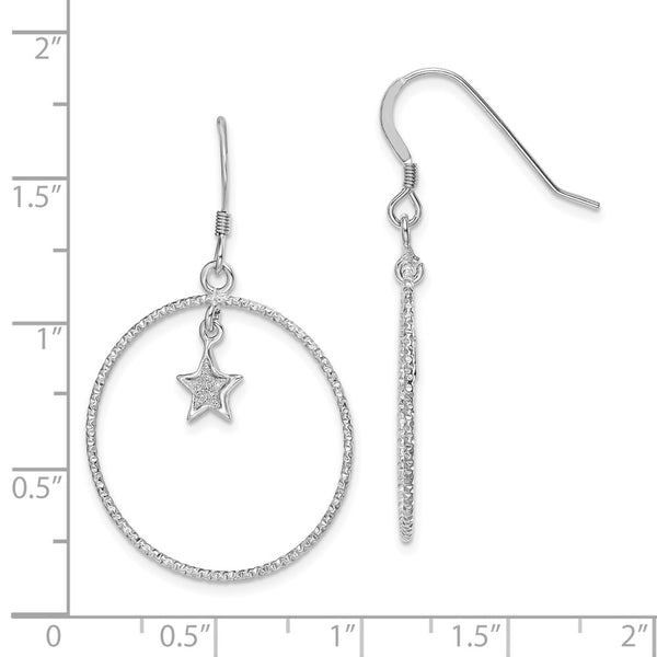 Sterling Silver Glitter Star in Circle Dangle Earrings