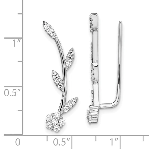 Sterling Silver Cubic Zirconia 27X6MM Flower Ear Climber Earrings