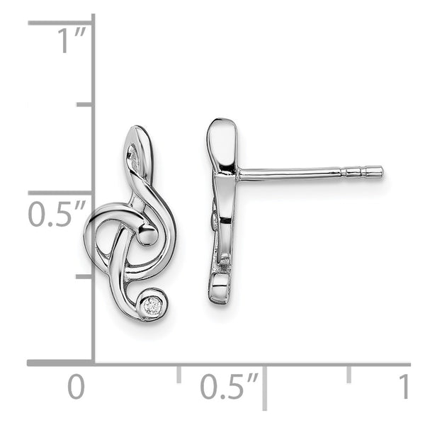 Sterling Silver Cubic Zirconia 14X7MM Stud Treble Clef Earrings