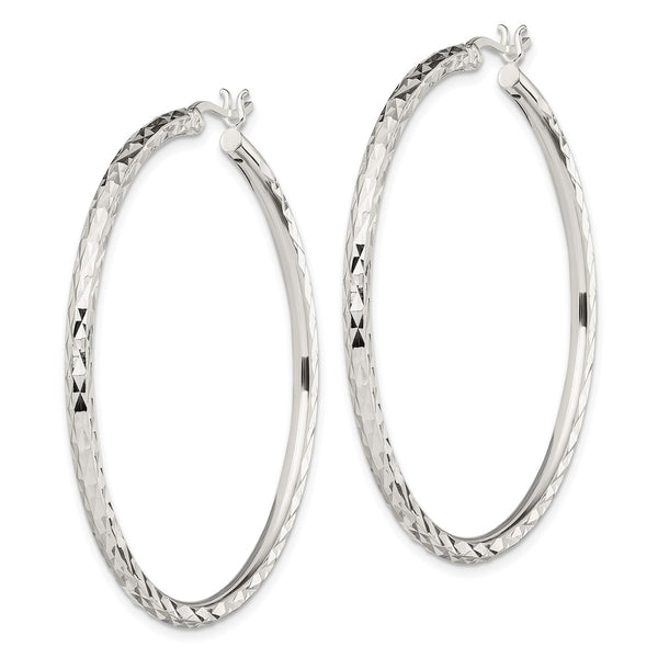 Sterling Silver 51MM Fancy Diamond-cut Hoop Earrings