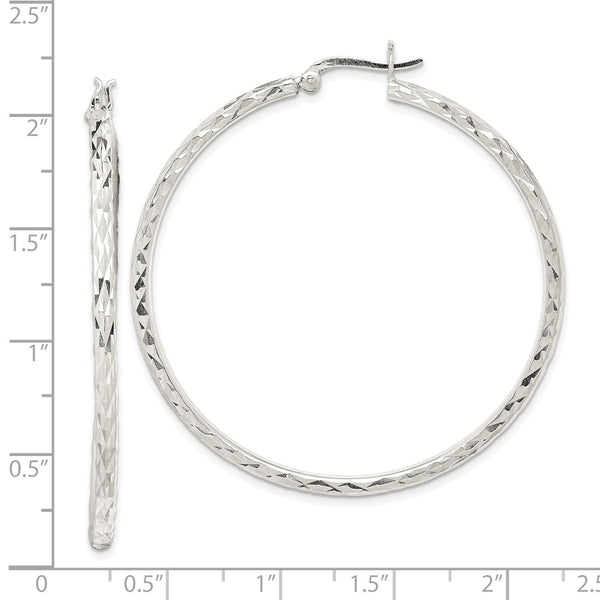 Sterling Silver 51MM Fancy Diamond-cut Hoop Earrings