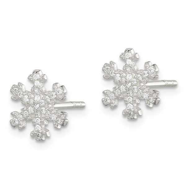 Sterling Silver Cubic Zirconia Stud Snowflake Earrings