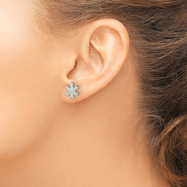 Sterling Silver Cubic Zirconia Stud Snowflake Earrings