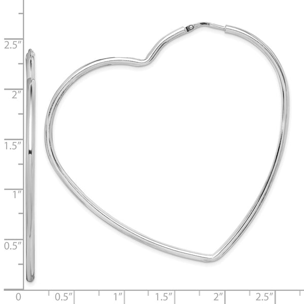 Sterling Silver 2X60MM Heart Hoop Earrings