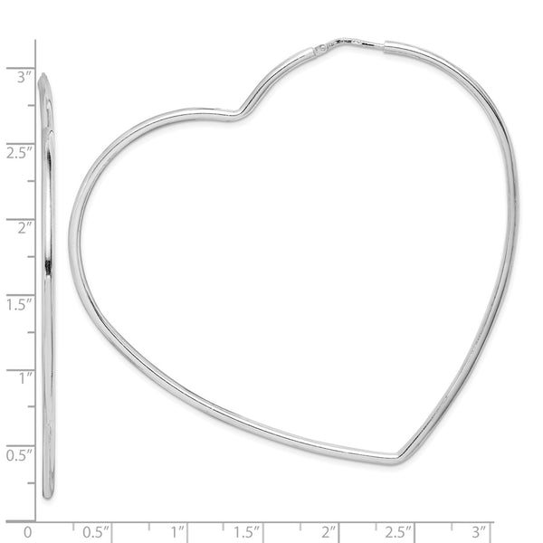 Sterling Silver 2X72MM Heart Hoop Earrings