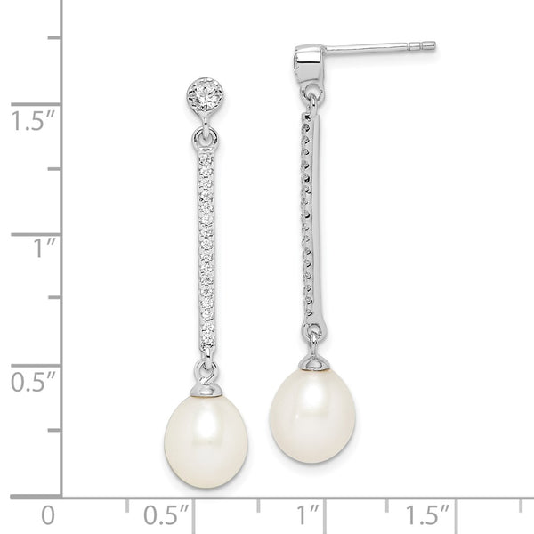 Sterling Silver 8MM Pearl and Cubic Zirconia Drop & Dangle Earrings