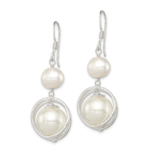 Sterling Silver Pearl and Shell Pearl 44X12MM Drop & Dangle Earrings