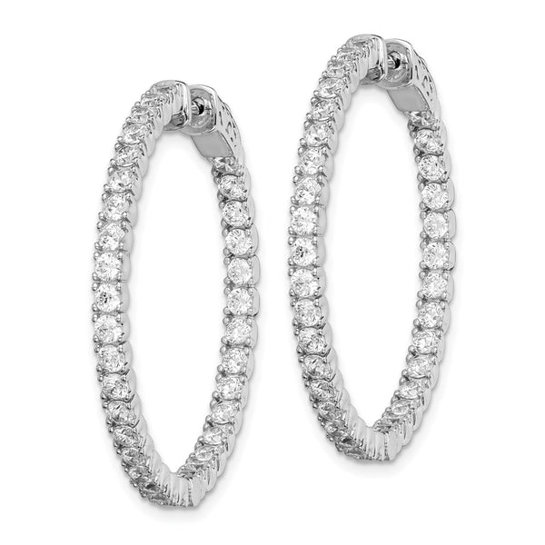 Sterling Silver Cubic Zirconia 29MM Safety Clasp In & Out Hoop Earrings