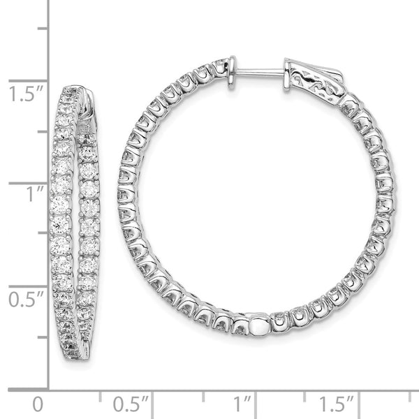 Sterling Silver Cubic Zirconia 29MM Safety Clasp In & Out Hoop Earrings