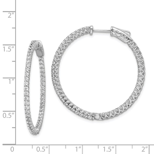 Sterling Silver Cubic Zirconia 30MM Safety Clasp In & Out Hoop Earrings