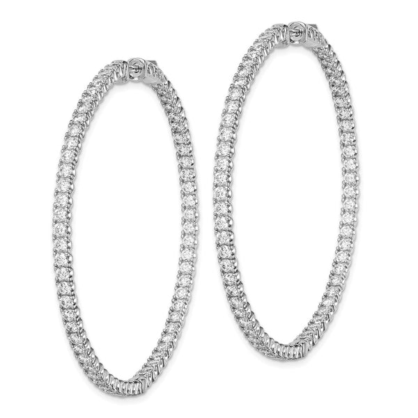 Sterling Silver Cubic Zirconia 50MM Safety Clasp In & Out Hoop Earrings