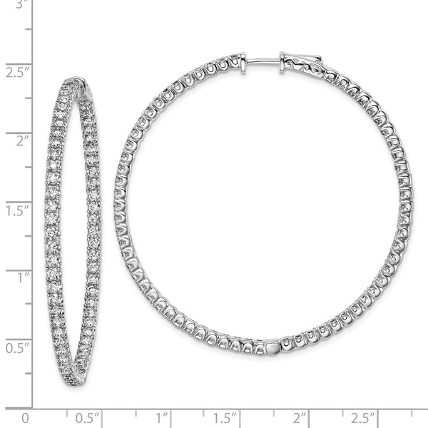 Sterling Silver Cubic Zirconia 50MM Safety Clasp In & Out Hoop Earrings