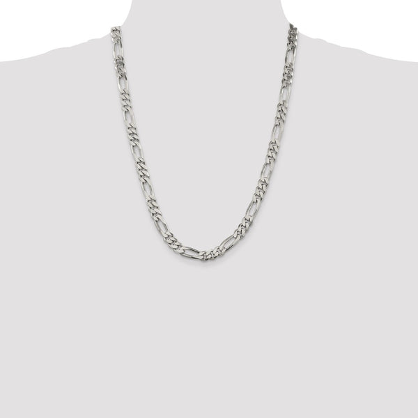 Sterling Silver 24-inch 8MM Lobster Clasp Figaro Chain