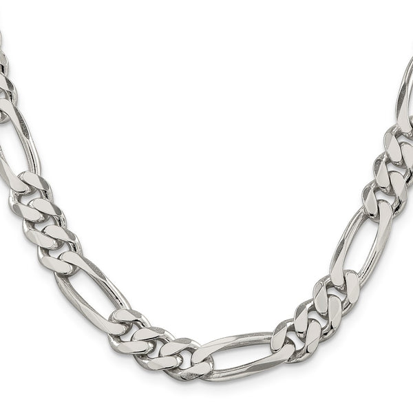 Sterling Silver 24-inch 9MM Lobster Clasp Figaro Chain