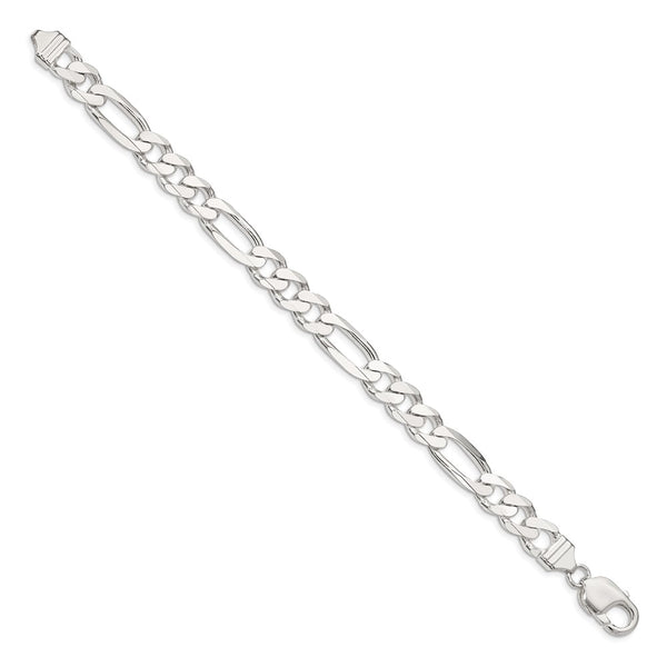 Sterling Silver 8-inch 9MM Lobster Clasp Figaro Bracelet