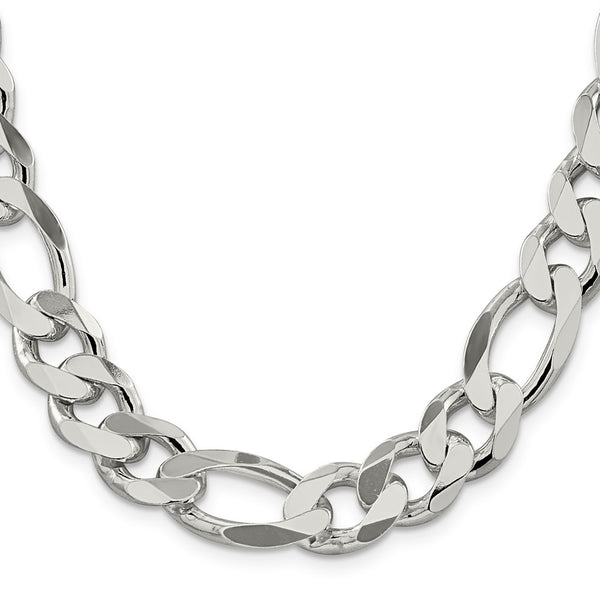 Sterling Silver 22-inch 13.5MM Lobster Clasp Figaro Chain