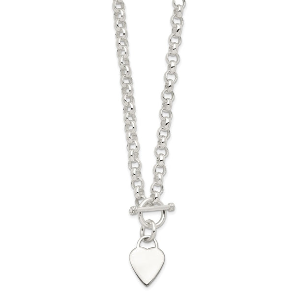 Engravable Sterling Silver 18-inch 7MM Heart Toggle Necklace