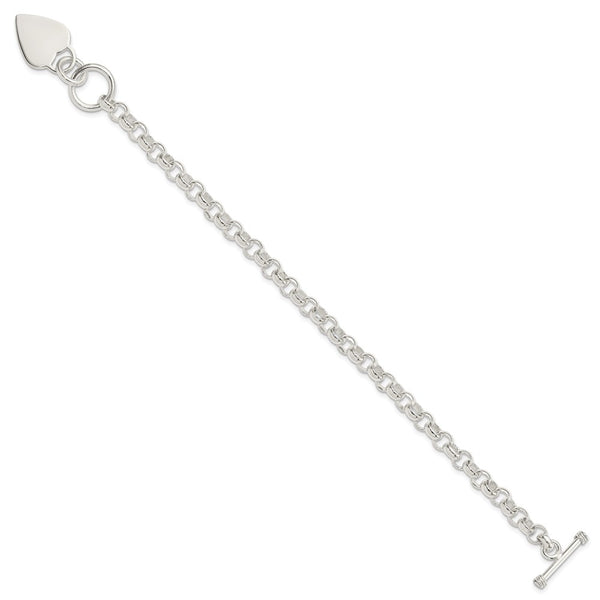 Sterling Silver 8.75-inch 14.5MM Heart Rolo Toggle Bracelet