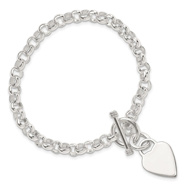 Sterling Silver 8.75-inch 14.5MM Heart Rolo Toggle Bracelet