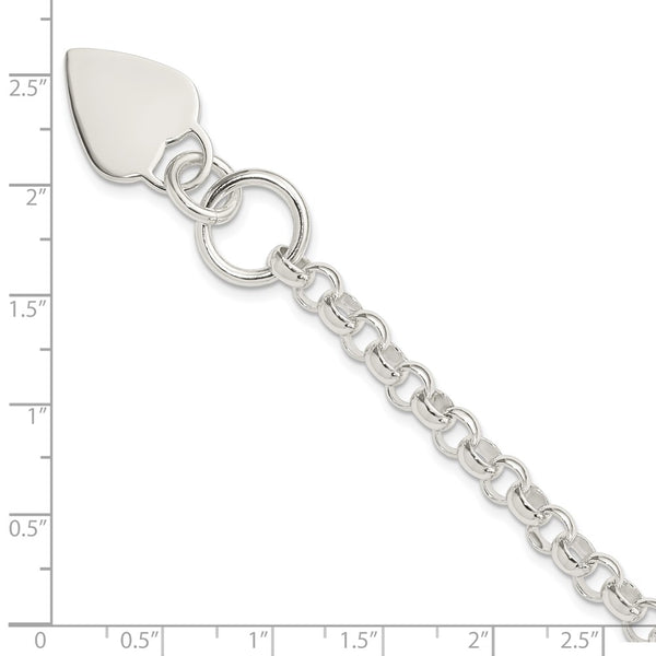 Sterling Silver 8.75-inch 14.5MM Heart Rolo Toggle Bracelet