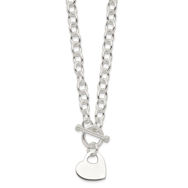 Engravable Sterling Silver 18-inch 8MM Heart Toggle Necklace