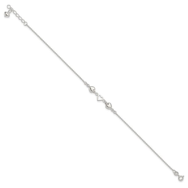 Sterling Silver 9-inch Heart Anklet