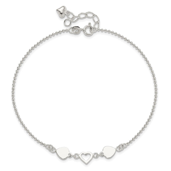 Sterling Silver 9-inch Heart Anklet