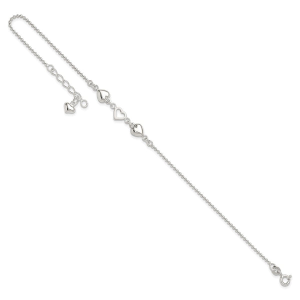 Sterling Silver 9-inch Heart Anklet