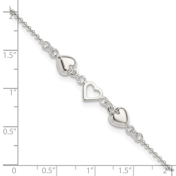 Sterling Silver 9-inch Heart Anklet