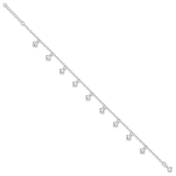 Sterling Silver 9-inch Heart Anklet