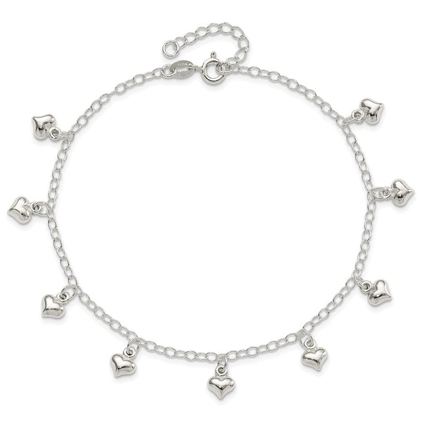 Sterling Silver 9-inch Heart Anklet