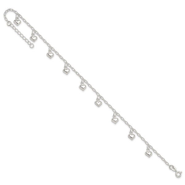 Sterling Silver 9-inch Heart Anklet