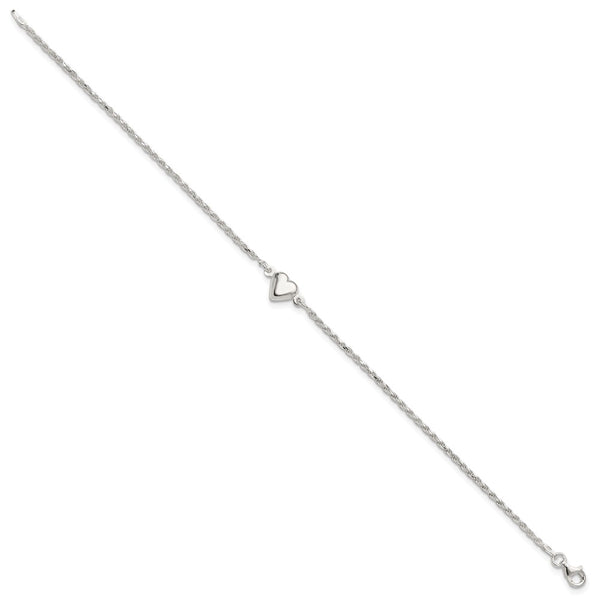 Sterling Silver 9-inch 8MM Heart Anklet