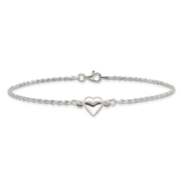 Sterling Silver 9-inch 8MM Heart Anklet