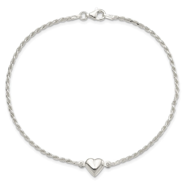 Sterling Silver 9-inch 8MM Heart Anklet